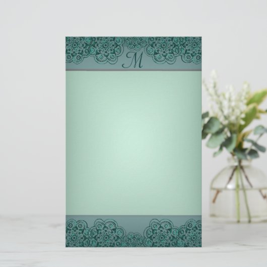 Lotus Blossom (Henna) (Blauwgroen) Briefpapier (Staand voorkant)