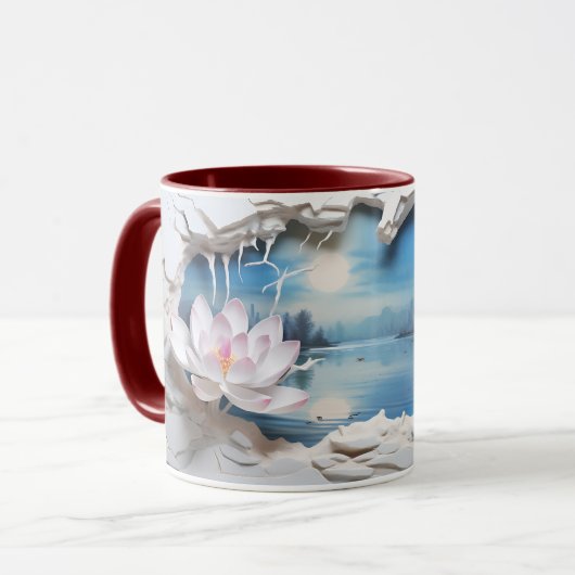 Lotus Blossom & Serene Lake Keramische Koffie Mok  (Voorkant links)