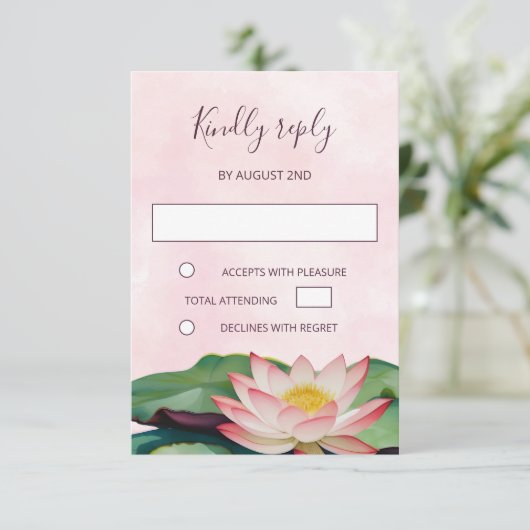 Lotus boeddhistische bruiloft RSVP Kaart (Staand voorkant)