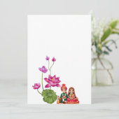 Lotus, bruid en bruidegom afbeelding save the date (Staand voorkant)