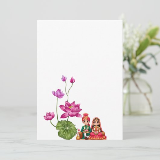 Lotus, bruid en bruidegom afbeelding save the date (Staand voorkant)