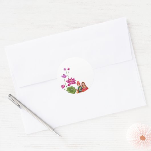 Lotus, bruid en bruidegom ronde sticker (Envelop)