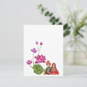 Lotus, bruid en bruidegom  save the date (Staand voorkant)