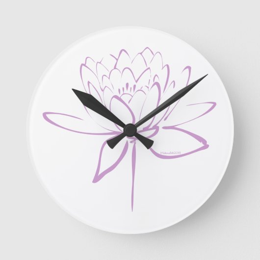 Lotus Calligraphy (Lavender) Ronde Klok (Voorkant)