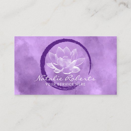Lotus Circle Brushstroke Yoga Wellness Paars Visitekaartje (Voorkant)