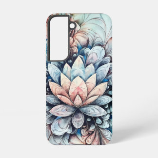 Lotus Dream Navy en Blush Waterverf Samsung Galaxy Hoesje