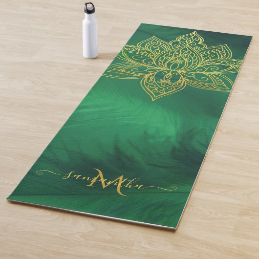 Lotus Emerald Gold Mandala Monogram Elegant Yogamat (In situ)