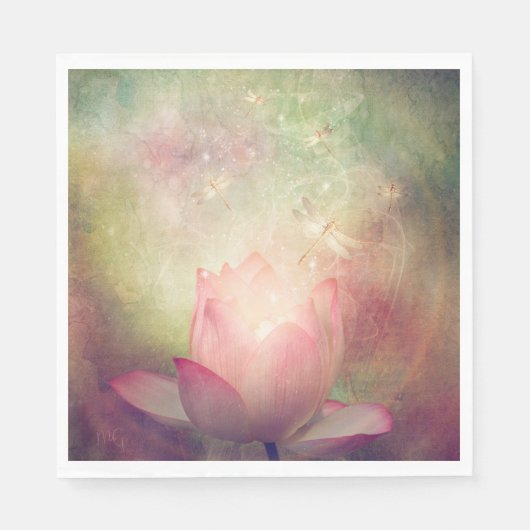Lotus en Dragonflies Paper Napkin Servet (Voorkant)