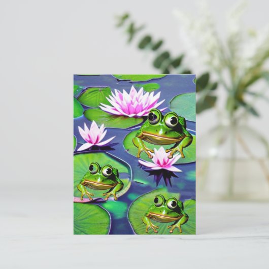 Lotus en Lily Pad Kikkers Briefkaart (Staand voorkant)