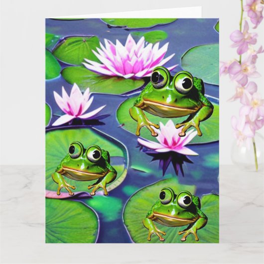 Lotus en Lily Pad Kikkers Kaart (Orchidee)