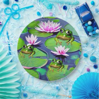 Lotus en Lily Pad Kikkers Papieren Bordje