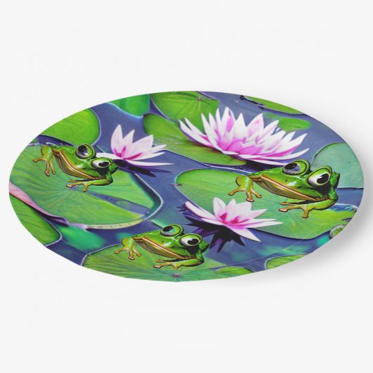 Lotus en Lily Pad Kikkers Papieren Bordje (Gekanteld)