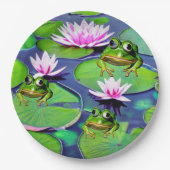 Lotus en Lily Pad Kikkers Papieren Bordje (Voorkant)