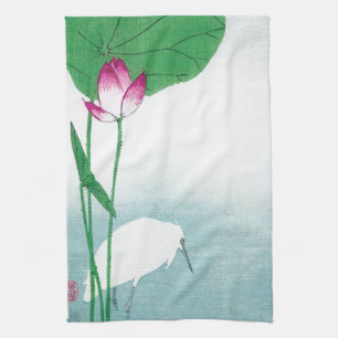 Lotus en witte reiger, Koson, Ukiyo-e Theedoek