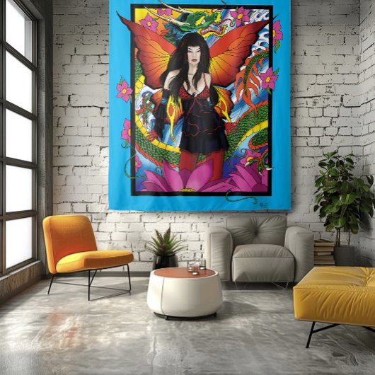 Lotus Fairy Chinese Waterdraak Wandkleed