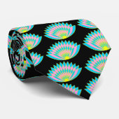 Lotus Fan Pattern - Zwart Stropdas (Opgerold)