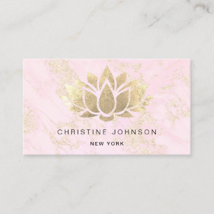 Lotus Faux Gold folie op roze marmer Visitekaartje