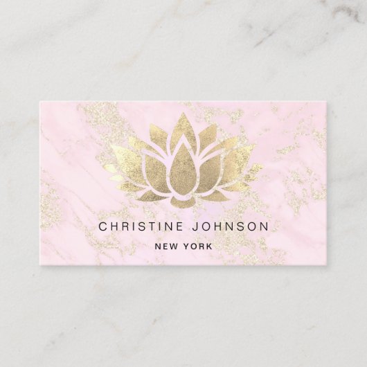 Lotus Faux Gold folie op roze marmer Visitekaartje (Voorkant)