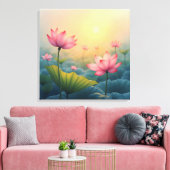 Lotus Field bij zonsopgang Canvas Afdruk (Insitu (Woonkamer))