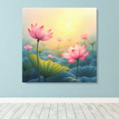 Lotus Field bij zonsopgang Canvas Afdruk (Insitu (Houten vloer))
