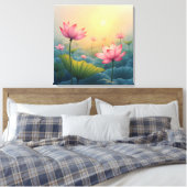 Lotus Field bij zonsopgang Canvas Afdruk (Insitu (Slaapkamer))