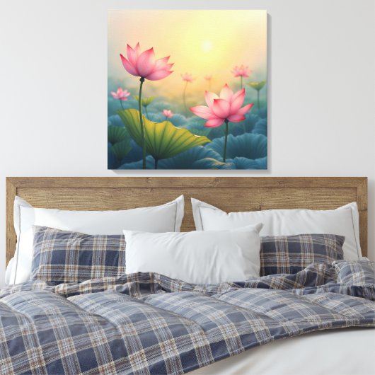 Lotus Field bij zonsopgang Canvas Afdruk (Insitu (Slaapkamer))