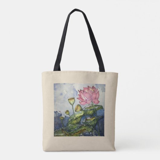 Lotus Floral Art Canvas tas (Achterkant)