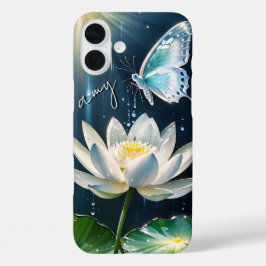 Lotus Floral Butterfly Monogrammed Hoesje- Mate iPhone 16 Plus Hoesje
