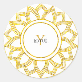 Lotus Floral Elegant Gold Mandala Monogram Ronde Sticker