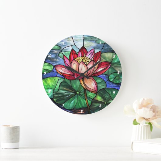 Lotus Floral Pond Glas in lood Grote Klok (Huis)