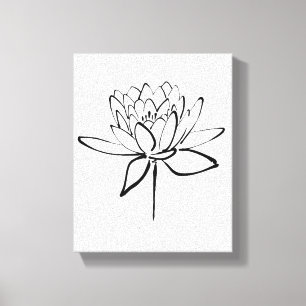 Lotus Flower Black en White Ink Drawing Art Canvas Afdruk