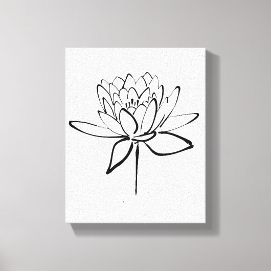 Lotus Flower Black en White Ink Drawing Art Canvas Afdruk (Voorkant)