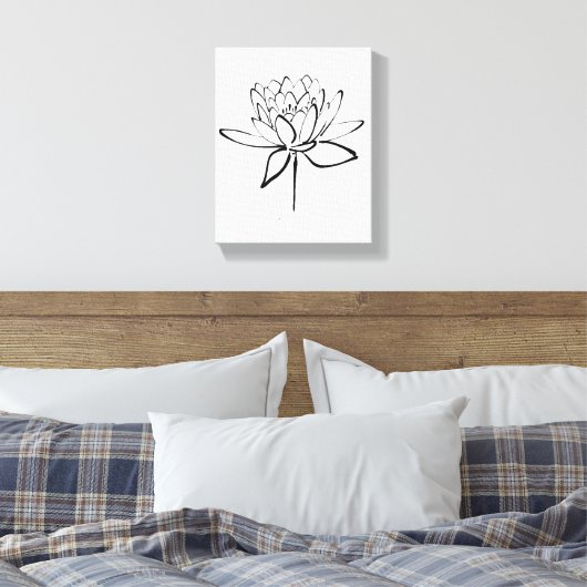 Lotus Flower Black en White Ink Drawing Art Canvas Afdruk (Insitu (Slaapkamer))