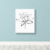 Lotus Flower Black en White Ink Drawing Art Canvas Afdruk (Insitu (Houten vloer))