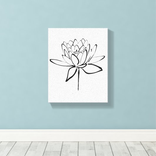 Lotus Flower Black en White Ink Drawing Art Canvas Afdruk (Insitu (Houten vloer))