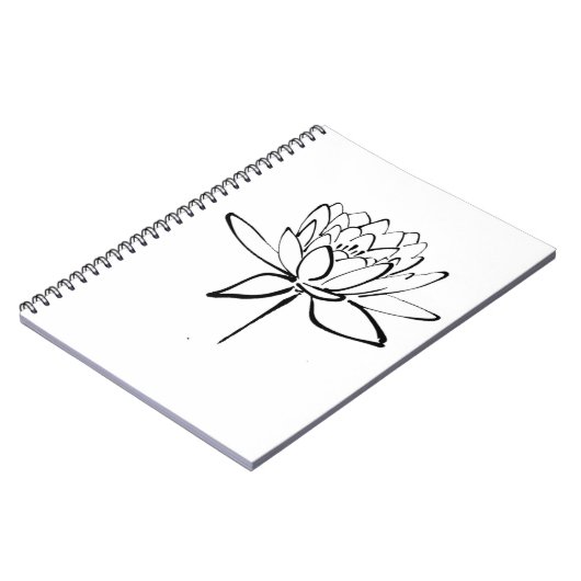 Lotus Flower Black en White Ink Drawing Art Notitieboek (Linkerzijde)