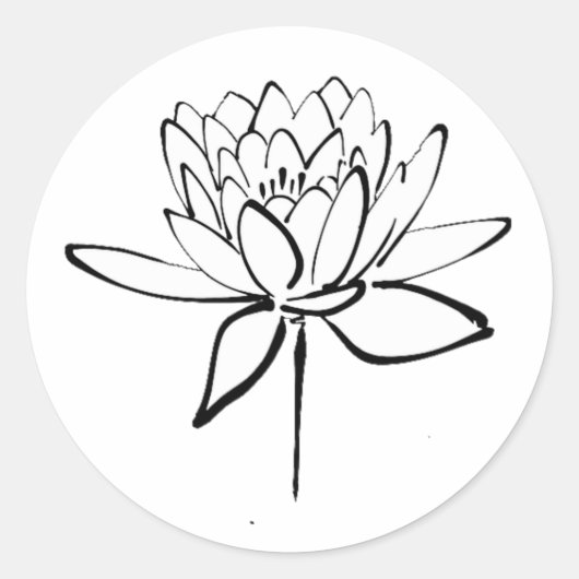 Lotus Flower Black en White Ink Drawing Art Ronde Sticker (Voorkant)
