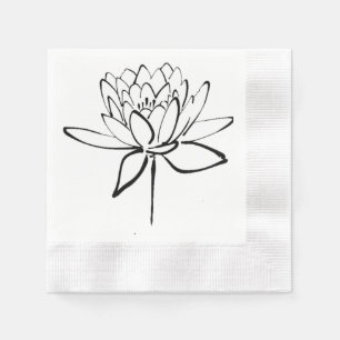 Lotus Flower Black en White Ink Drawing Art Servet