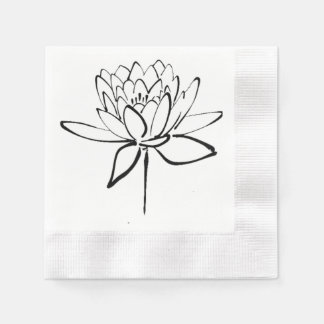 Lotus Flower Black en White Ink Drawing Art Servet