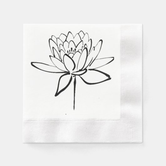 Lotus Flower Black en White Ink Drawing Art Servet (Voorkant)