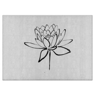 Lotus Flower Black en White Ink Drawing Art Snijplank