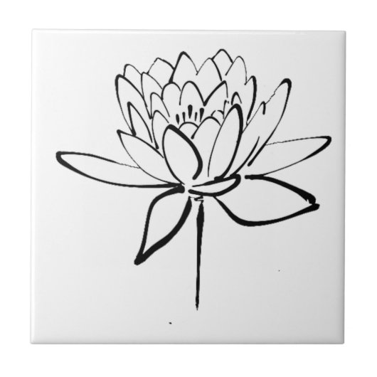 Lotus Flower Black en White Ink Drawing Art Tegeltje (Voorkant)