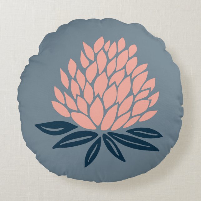 Lotus Flower Blue Roze Zen Rond Kussen (Voorkant)