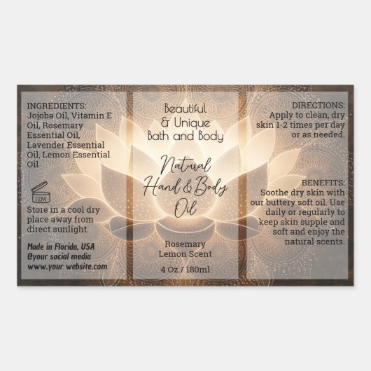 Lotus Flower Bottle Label 4oz Oil Dropper Product (Voorkant)