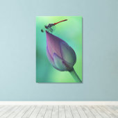Lotus flower bud en libellen canvas afdruk (Insitu (Houten vloer))