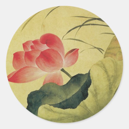 Lotus Flower Chinese Fine Art Ronde Sticker (Voorkant)