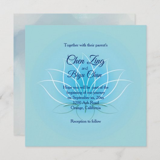 Lotus Flower Custom Wedding Invitation Kaart (Voorkant / Achterkant)