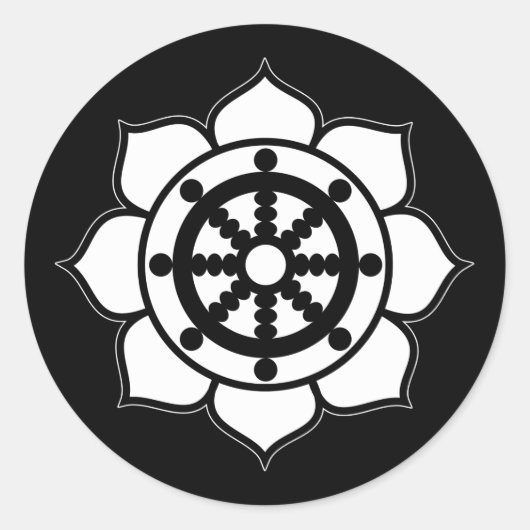 Lotus Flower Dharma Wheel Ronde Sticker (Voorkant)