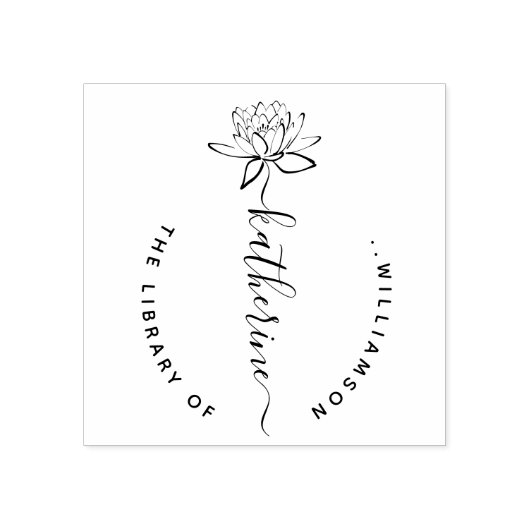 Lotus Flower Elegant Script Custom Name Library Ru Rubberstempel (Afrduk)