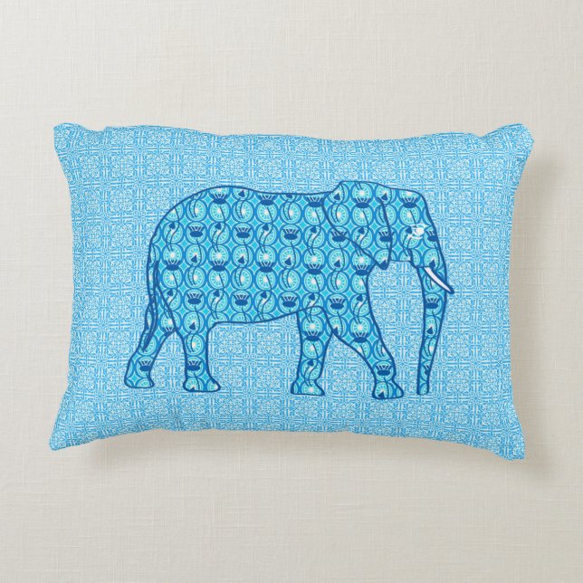 Lotus flower elephant - turquoise accent kussen (Achterkant)